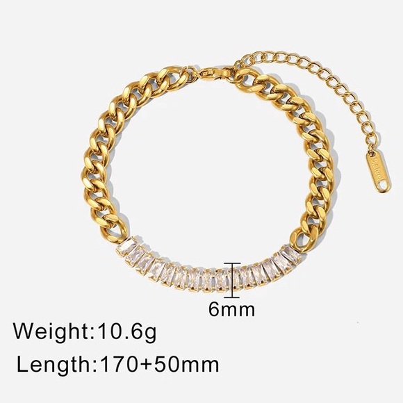 Waterproof Tennis Baguette Bracelet*Cubic Zirconia Diamond18K Gold Link Chain*JD - Picture 6 of 7